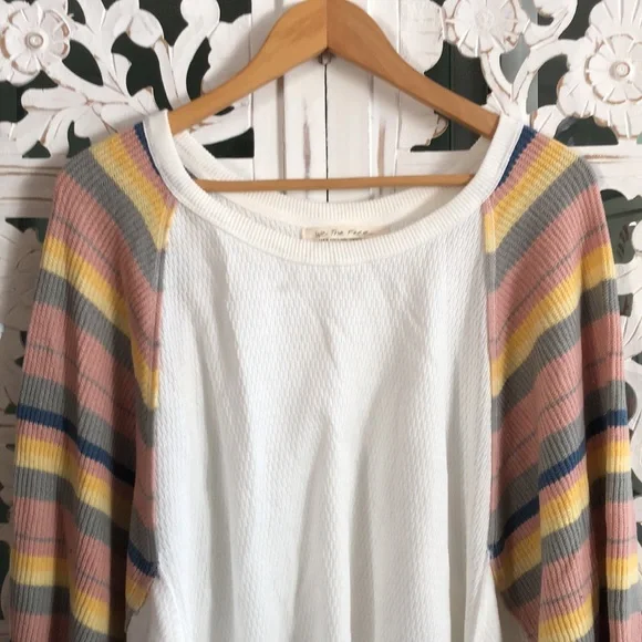 NWT Free People Rainbow Dreams Oversized Pullover Knit Thermal Sweater L